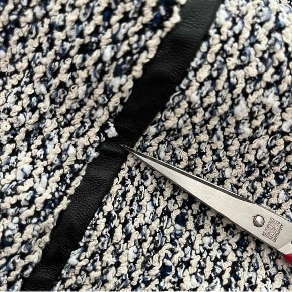 Club Monaco Jowdie Tweed Open Front Crop Jacket Leather Accent - Picture 16 of 17